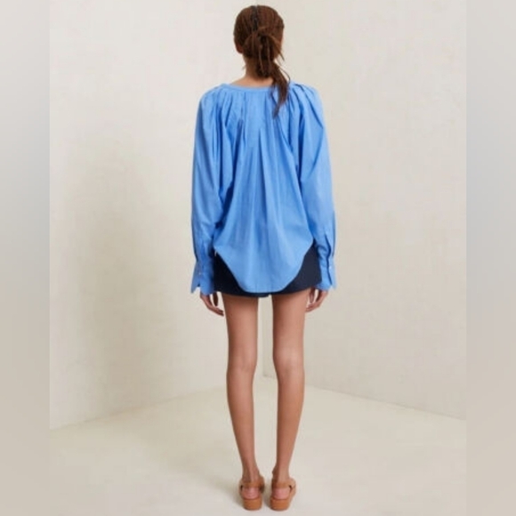 A.L.C. NWT Nomad Pleated Cotton Blouse In Blue Sea - Picture 3 of 7
